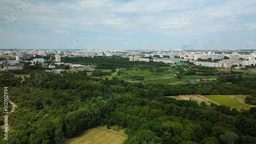 Flight over the city park. You can see park buildings. Aerial photography. © f2014vad