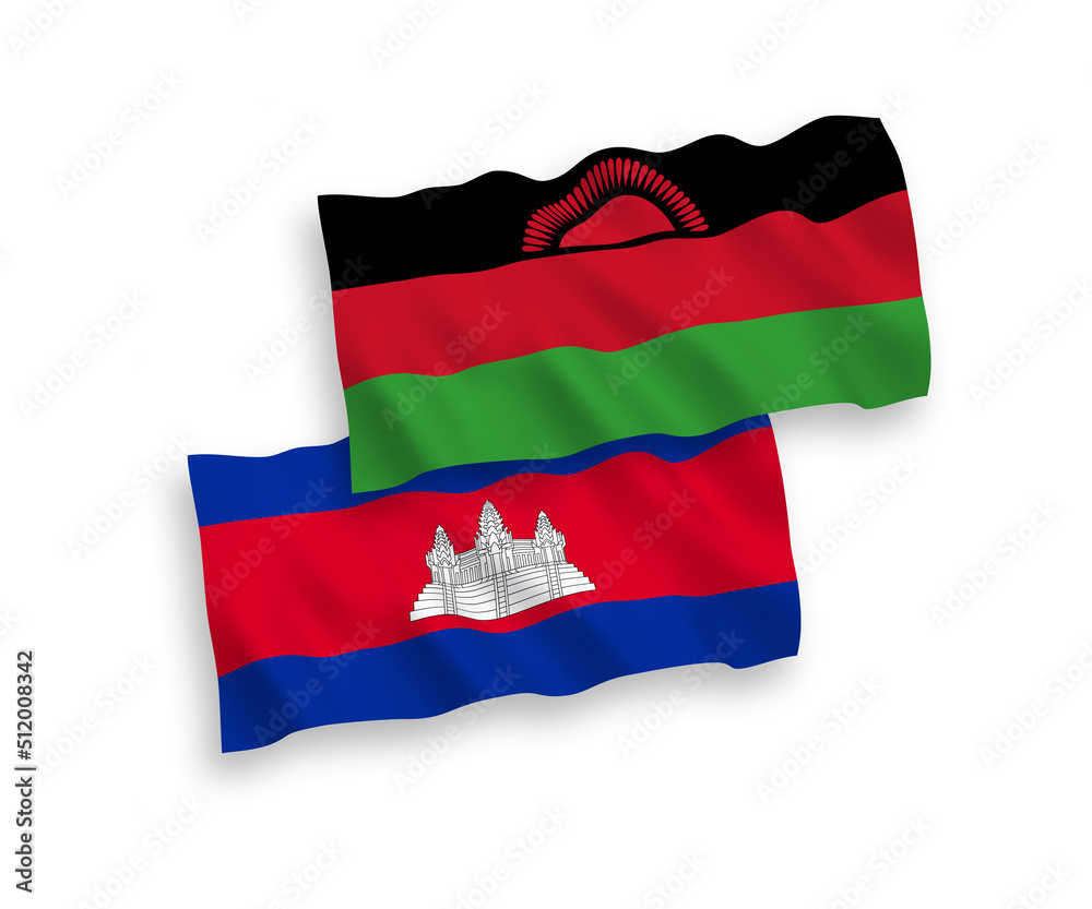 Flags of Kingdom of Cambodia and Malawi on a white background Flags of Kingdom of Cambodia and Malawi on a white background