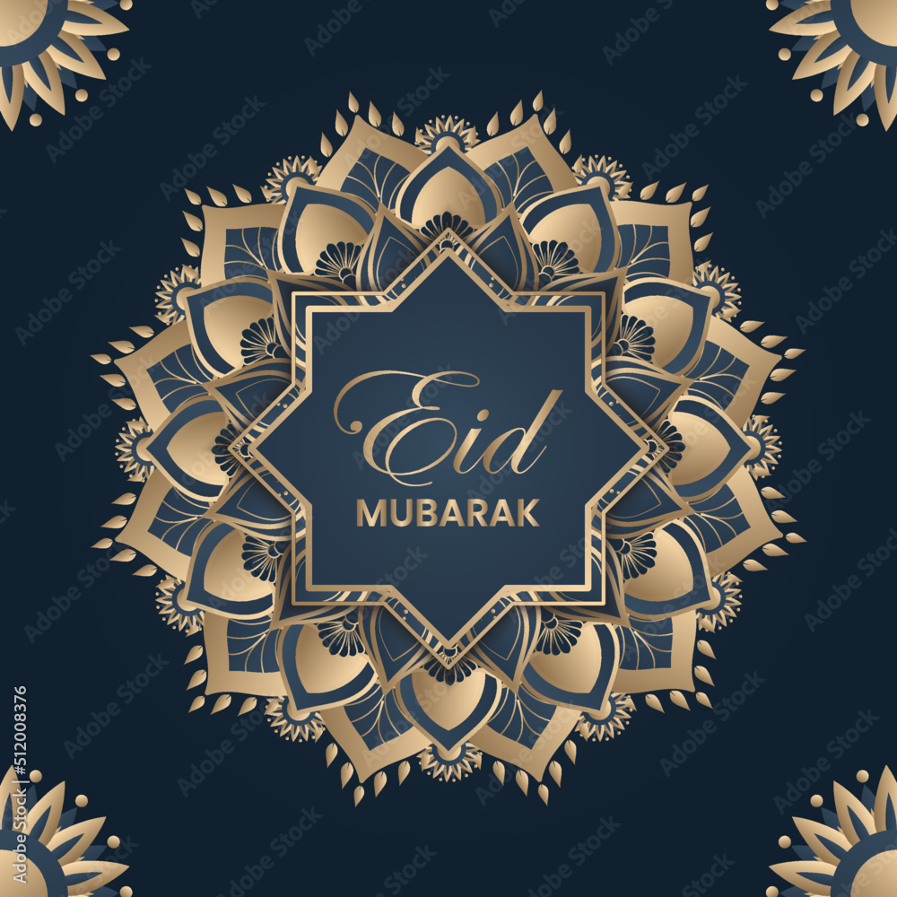 Eid Mubarak greeting card with mandala pattern background vector illustration
