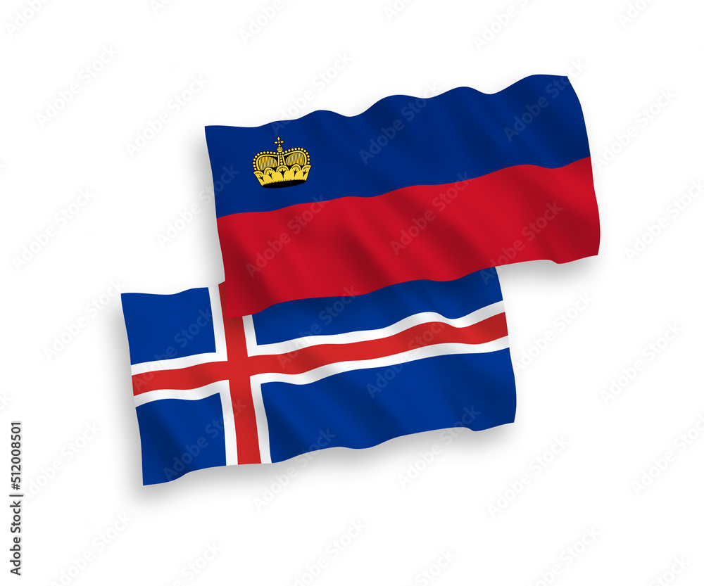 Flags of Liechtenstein and Iceland on a white background Flags of Liechtenstein and Iceland on a white background
