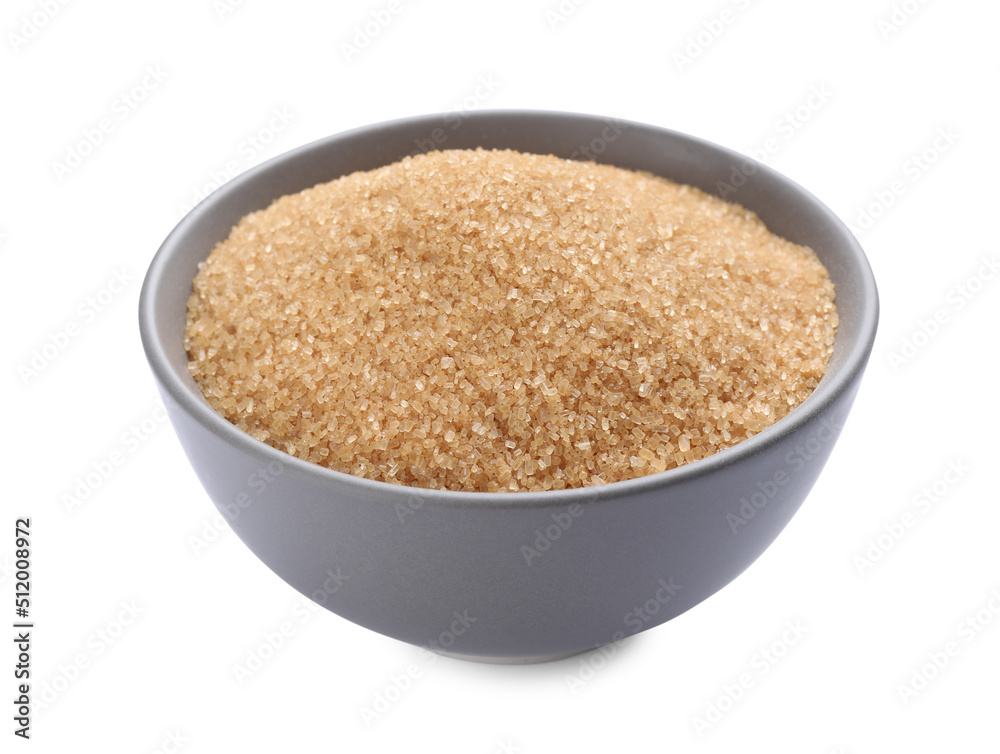 Brown sugar in bowl isolated on white Brown sugar in bowl isolated on white