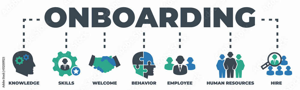 ONBOARDING Concept with icons and signs ONBOARDING Concept with icons and signs