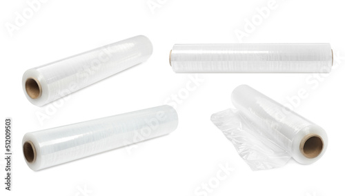 Set with transparent stretch wraps on white background