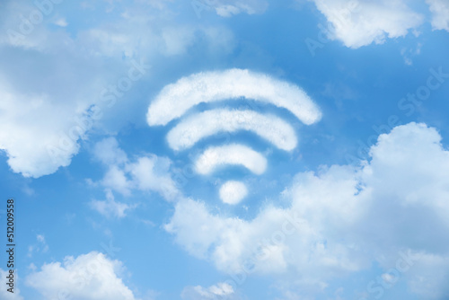 Fototapeta Naklejka Na Ścianę i Meble -  Clouds in shape of WI-FI symbol against blue sky