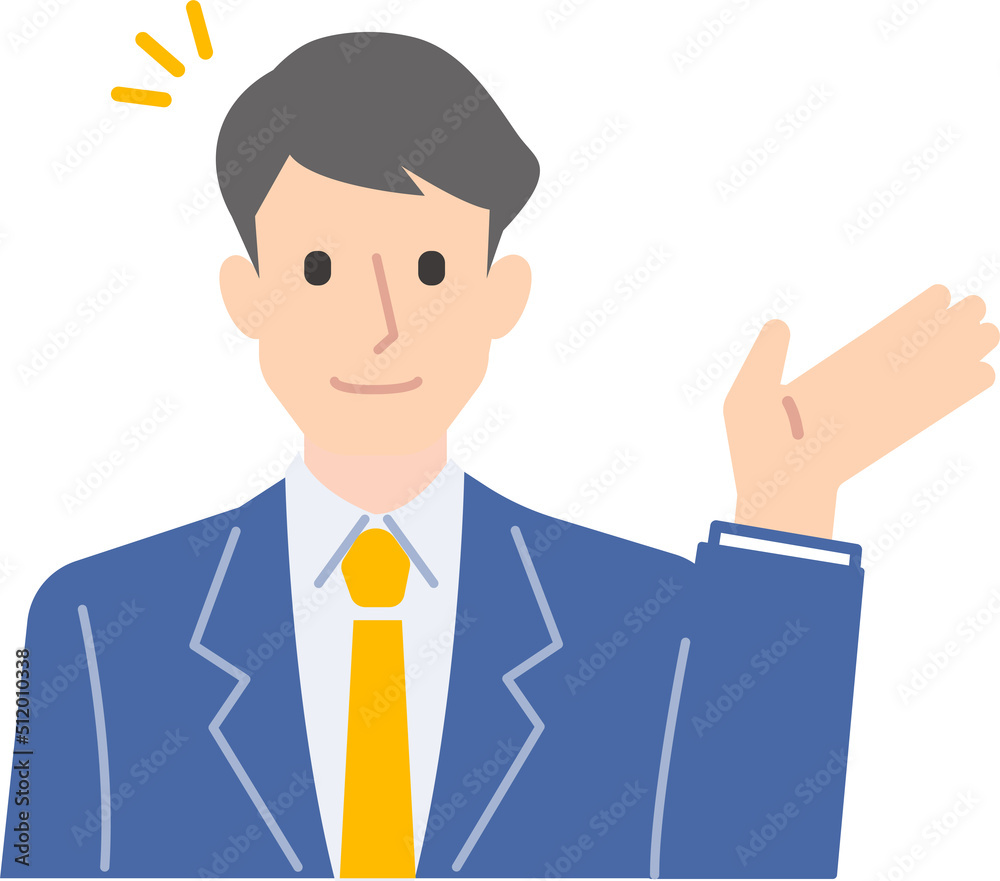 笑顔で説明するスーツの男性 笑顔で説明するスーツの男性