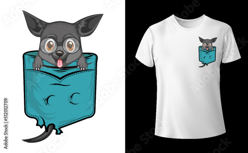 Cute dog in pocket funny tee shirt design vector, pocket design vector
 photo