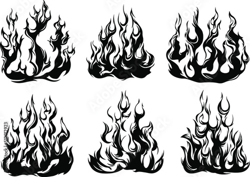 Fire flames isolated on white background. Tribal tattoo design.