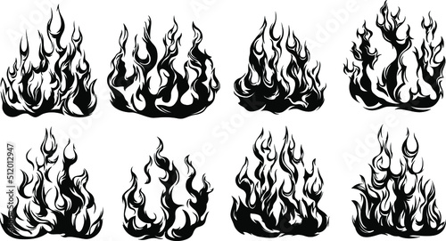 Fire flames isolated on white background. Tribal tattoo design.
