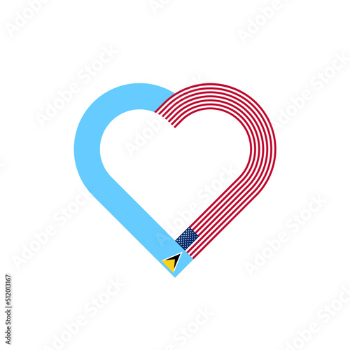 unity concept. heart ribbon icon of saint lucia and united states flags. vector illustration isolated on black background