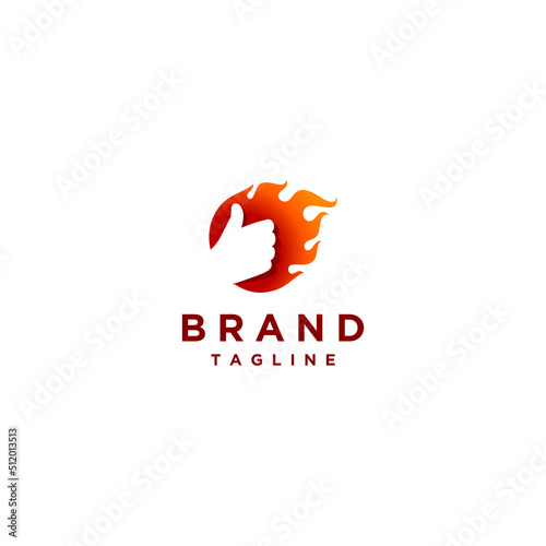 Thumbs Up Silhouette in Fire Logo Design. Thumbs up logo design with blazing fire background.