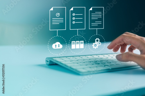 Document Management System (DMS) Online Document Database and automated processes to manage files, knowledge, and documents in an organization effectively with ERP, enterprise business technology.
