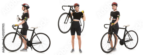 Set of female cyclist with ...