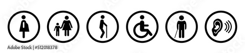 Disability icons set in circles for graphic and web design, Modern simple vector sign. Internet concept. Trendy symbol for website design web button or mobile app