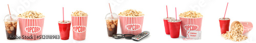 Set of tasty popcorn in buc...