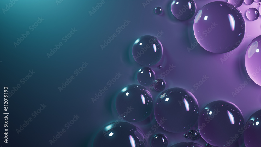 Liquid Drops on Teal and Purple Background. Glossy Wallpaper with Copy ...