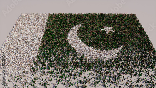 A Crowd of People gathering to form the Flag of Pakistan. Pakistani Banner on White. photo