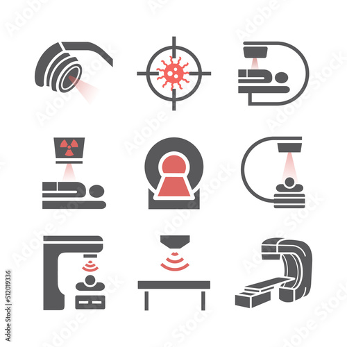 Body CT, CAT Scan. Line icons set. Radiotherapy signs. Vector symbols for web graphic.