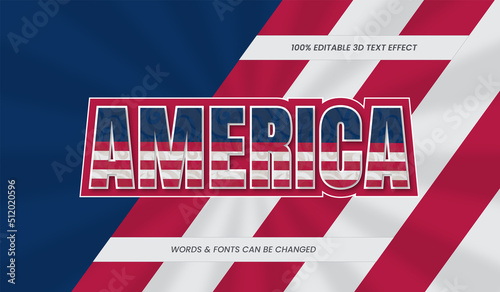 America text effect. American Flag Text Effect. USA 3d text effect. Editable premium vector text effect. Editable text style effect.