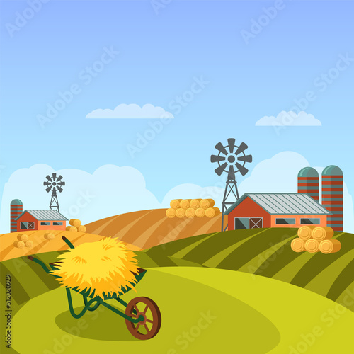 Farm land landscape, vector banner or background.