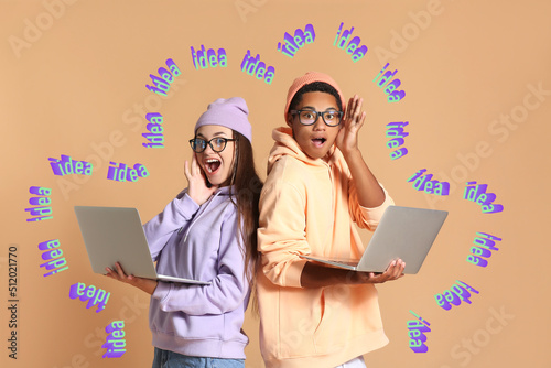 Surprised young students wi...