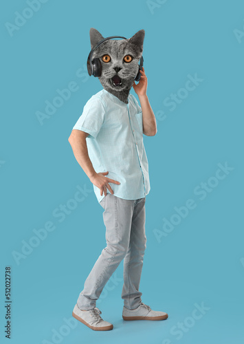 Funny grey cat with human b...