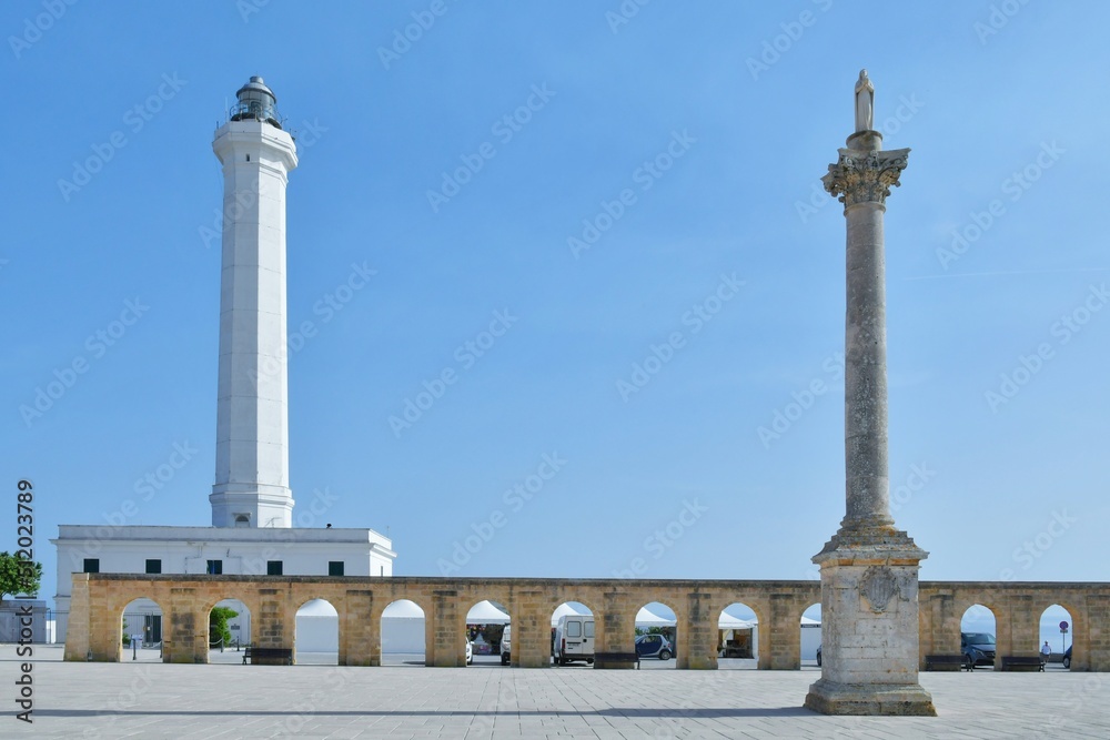 View of the lighthouse of Santa Maria di Leuca, a town in southern Italy in the province of Lecce.