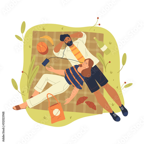 Couple in love relaxing in park, picnic on nature.