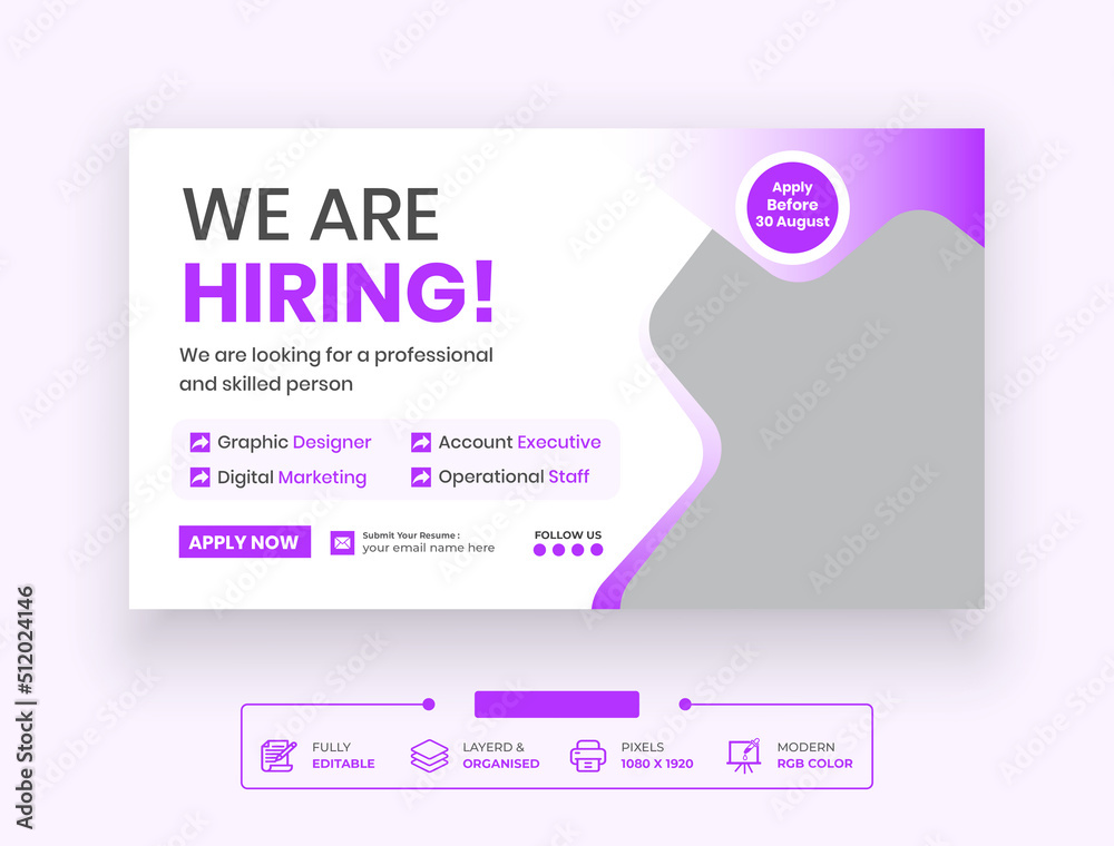 Fototapeta premium We are hiring job vacancy Webinar, Or Promotional Online Seminar Web Banner Template Design