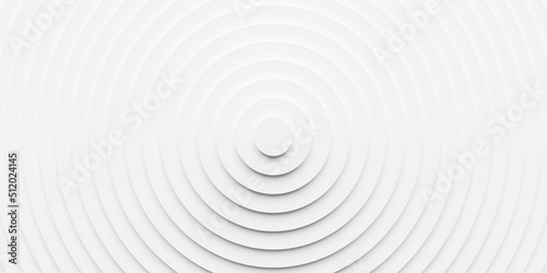 Concentric linear increasing offset white rings or circles steps background wallpaper banner flat lay top view from above