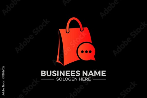  shopping chat with bag Online shopping  logo or E-commerce logo vector design illustration photo