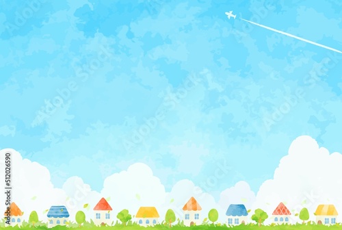 青空と街並みの風景イラスト