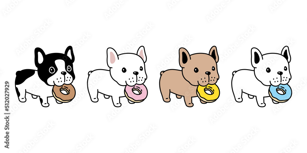 Obraz premium dog vector french bulldog icon donut bone puppy eating food character cartoon pet symbol isolated tattoo stamp clip art illustration design