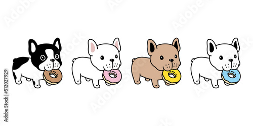 dog vector french bulldog icon donut bone puppy eating food character cartoon pet symbol isolated tattoo stamp clip art illustration design