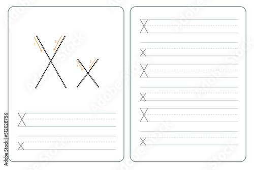 X alphabet latter tracing practice education vector