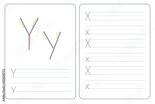 Y alphabet latter tracing practice education vector