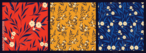 Photographie Seamless pattern with decorative floral branches in the set