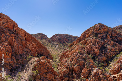 View of the rugged terrain on the Larapinta Trail at Standley Chasm, Central Australia.