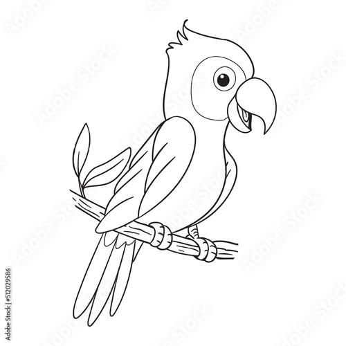 coloring pages or books for kids. cute parrot cartoon illustration