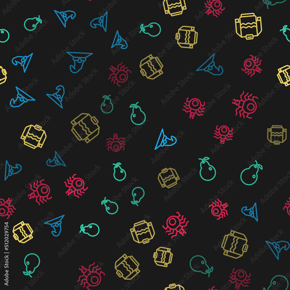 Set line Witch hat, Pear, Sweater and Spider on seamless pattern. Vector Set line Witch hat, Pear, Sweater and Spider on seamless pattern. Vector