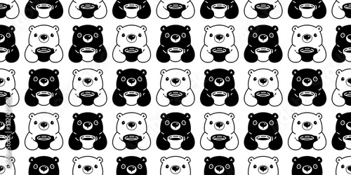bear seamless pattern polar teddy coffee cup tea vector cartoon tile background repeat wallpaper gift wrapping paper illustration doodle pet