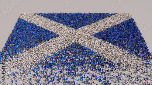 Scottish Flag formed from a Crowd of People. Banner of Scotland on White.