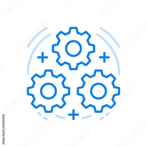 Group optimization process vector line icon. Three gears as integrity of mechanism.
