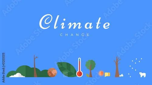 Climate change vector banner template. North Pole, melting glaciers, polar bear on ice floe. Global warming, sea level rise, nature damage. World Environment day. Ecology hazards, air pollution