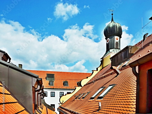 Quadro su tela Germany-view on the tower town hall in town Grafing