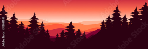 forest silhouette in landscape flat design vector illustration for background  wallpaper  background template  tourism  adventure and design template