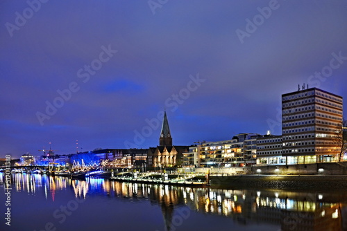 Germany-view of the city Bremen and river Weser at night