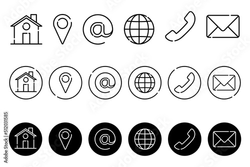 Contact icon set for web and mobile. Button Communication set. Outline style vector illustration
