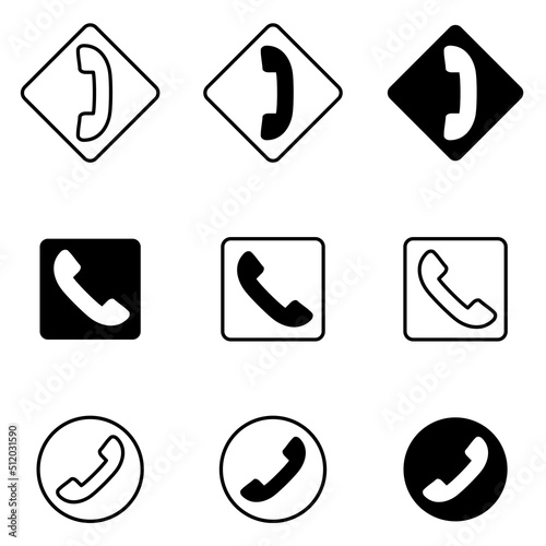 Telephone icon set. Flat vector illustration