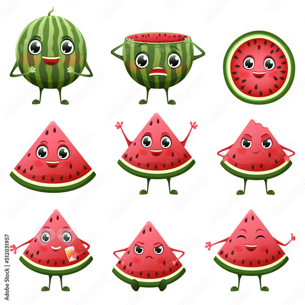 Vector set of cute and funny watermelons Vector set of cute and funny watermelons