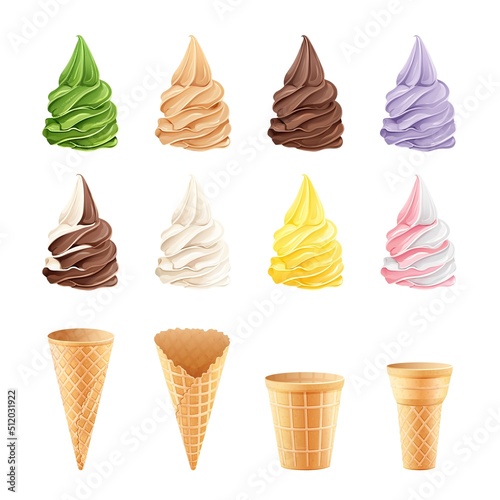 Vector set of ice cream and waffle cones